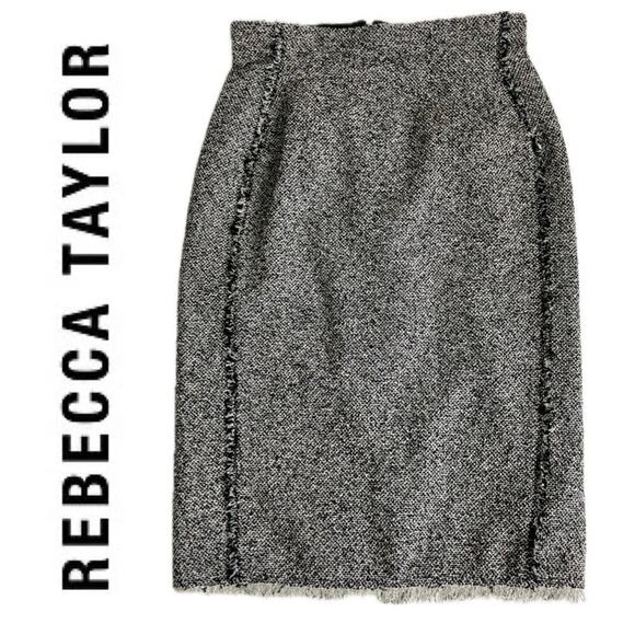 Rebecca Taylor Dresses & Skirts - REBECCA‎ TAYLOR SKIRT A LINE PENCIL GRAY/BLACK SZ 0 TRIM HEM FRINGE AESTHETIC